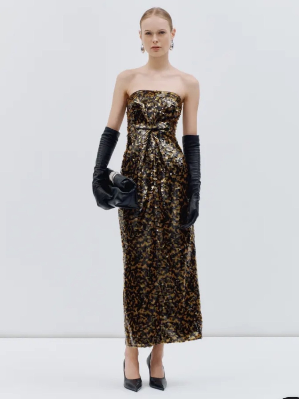 STAUD TURMERIC Cece Sequined Strapless Maxi Dress Strapless Gold Evening Gown 6 - Picture 2 of 16